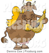 Clip Art of a Sweet Cupid Angel Cow Playing a Small Harp by Djart