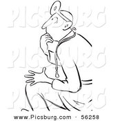 Clip Art of a Thinking Doctor in Seated Position - Black and White Line Art by Picsburg