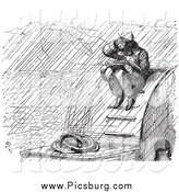 Clip Art of a Vintage Artist Sketching in the Rain, in Black and White by Picsburg