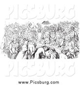 Clip Art of a Vintage Black and White Crowded Pub by Picsburg