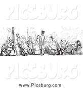 Clip Art of a Vintage Busy Church in Black and White by Picsburg