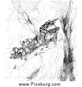 Clip Art of a Vintage Carriage on a Cliff Road, in Black and White by Picsburg