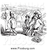 Clip Art of a Vintage Chatty Man on a Boat in Black and White by Picsburg