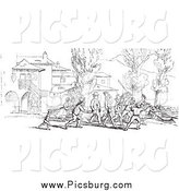 Clip Art of a Vintage Crowd on Shore in Black and White by Picsburg