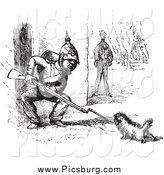 Clip Art of a Vintage Dog Challenging a Soldier in Black and White by Picsburg