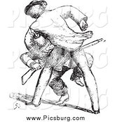 Clip Art of a Vintage Man Beating up a Guard in Black and White by Picsburg