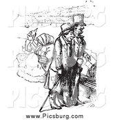 Clip Art of a Vintage Men on a Boat in Black and White by Picsburg