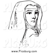 Clip Art of a Vintage Nun in Black and White by Picsburg