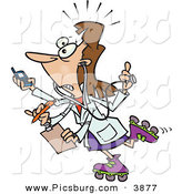 Clip Art of a White Brunette Female Doctor with 4 Arms Multi Tasking by Toonaday