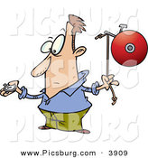 Clip Art of a White Man with a Watch, Preparing to Ring a Bell on Time by Toonaday