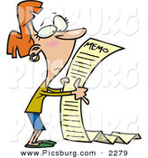 Clip Art of a Woman Reading a Very Long Memorandum from Her Office Work by Toonaday