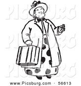 Clip Art of a Women Carrying a Suitcase - Black and White Line Art by Picsburg
