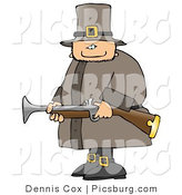 Clip Art of an Armed Pilgrim Man Hunting Birds and Holding a Musket by Djart