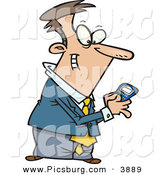 Clip Art of an Excited Man Using a BlackBerry Wireless Handheld Device to Send Text Messages by Toonaday