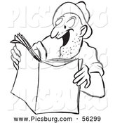 Clip Art of an Excited Worker Man Reading a Story Black and White by Picsburg