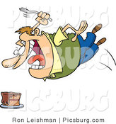 Clip Art of an Obese and Hungry Caucasian Man Diving Towards a Cake with a Fork by Toonaday