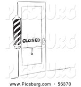 Clip Art of an Old Fashioned Vintage Closed Barber Shop Black and White by Picsburg