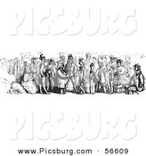 Clip Art of an Old Fashioned Vintage Crowd on a Rhine Boat in Black and White by Picsburg