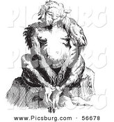 Clip Art of an Old Fashioned Vintage Fantasy Ape Creature Sitting Black and White by Picsburg