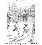Clip Art of an Old Fashioned Vintage Guard Dog Scaring Men in Black and White by Picsburg