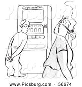 Clip Art of an Old Fashioned Vintage Man at a Cigarette Machine Watching a Woman with a Pipe Black and White by Picsburg