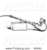 Clip Art of an Old Fashioned Vintage Pipe and Box in Black and White by Picsburg