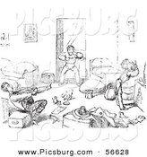 Clip Art of an Old Fashioned Vintage Rushed Travelers Waking up in Black and White by Picsburg