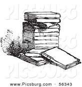 Clip Art of an Old Fashioned Vintage Stack of Books in Black and White by Picsburg