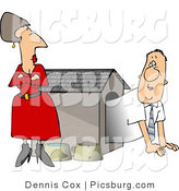 Clip Art of an Upset Moody Wife Watching Husband Crawl out of the Doghouse by Djart