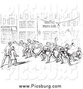 Clip Art of Drunk Men on a Vintage Street in Black and White by Picsburg