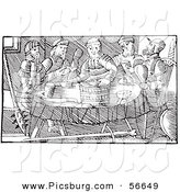 Clip Art of Fantasy Feasting Giants - Black and White Line Drawing by Picsburg