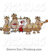 Clip Art of Four Spotted Brown Female Cows Playing in a Music Band by Djart