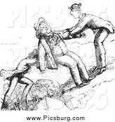 Clip Art of Friends Assisting a Man up a Hill in Black and White by Picsburg