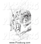 Clip Art of Men Walking by a Woman, in Black and White by Picsburg
