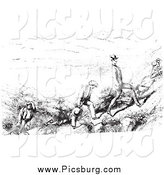 Clip Art of Retro Men Hiking in Black and White by Picsburg