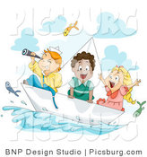 Clip Art of Sailor Kids on a Paper Sailboat by BNP Design Studio