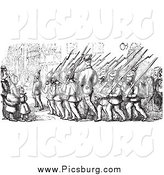 Clip Art of Street Scene of People Watching Marching Soldiers in Black and White by Picsburg