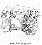 Clip Art of Vintage Chatty Man on a Boat in Black and White by Picsburg