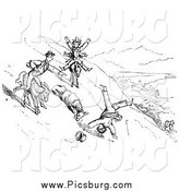 Clip Art of Vintage Man Falling off a Donkey on a Hillside by Picsburg