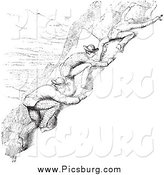 Clip Art of Vintage Men Climbing in Black and White by Picsburg