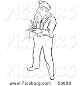 Vector Clip Art of a Black and White Lineart Police Officer Writing a Ticket by Picsburg