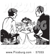 Vector Clip Art of a Black and White Retro Couple Dining by Picsburg