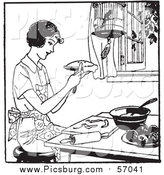 Vector Clip Art of a Black and White Retro Lady Making Apple Pie by Picsburg