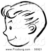 Vector Clip Art of a Happy Bw Retro Boy Face in Profile by Picsburg