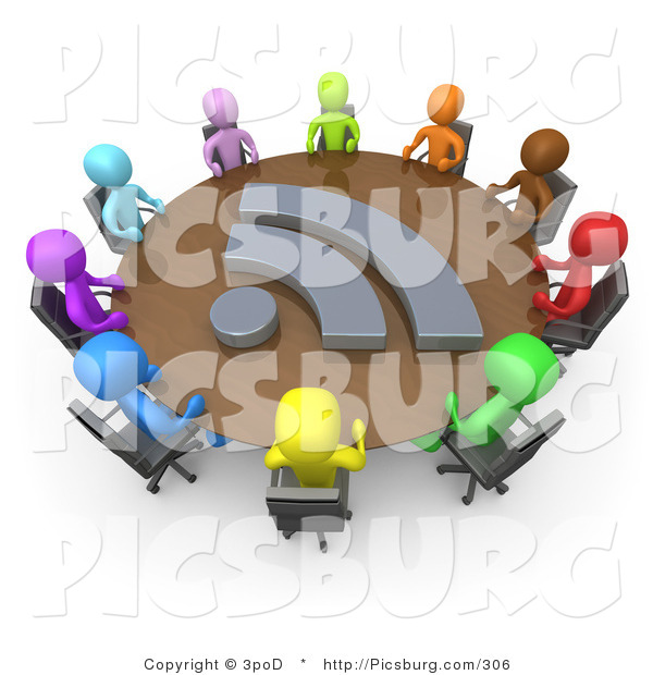Clip Art of 3d Diverse People at a RSS Meeting Table