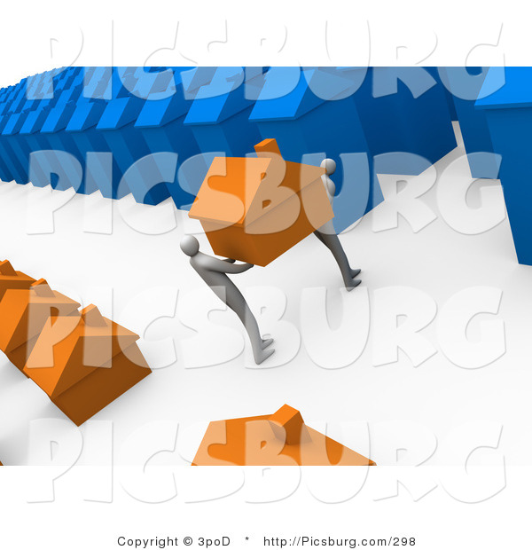 Clip Art of 3d People Moving Their Home from One Neighborhood to Another