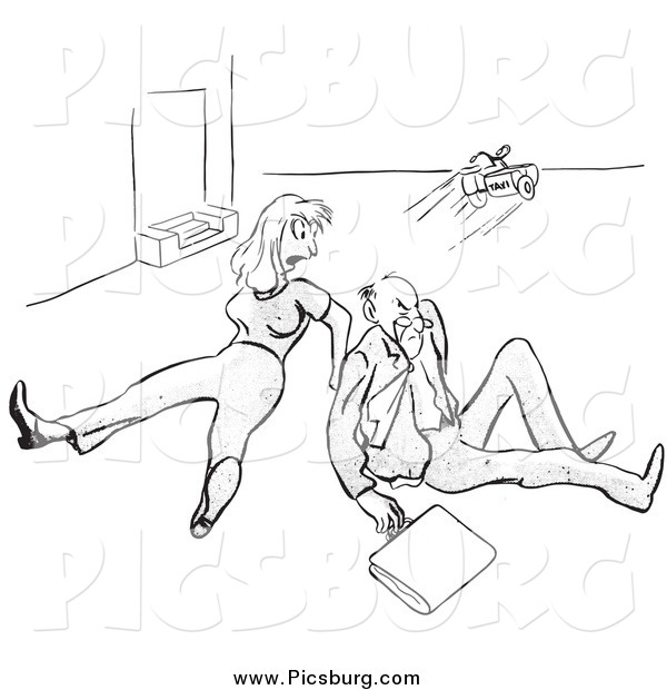 Clip Art of a Black and White Angry Man and Woman After Tripping over a Toy
