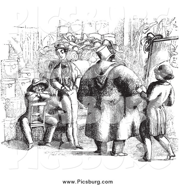 Clip Art of a Black and White Scene of an Artist Selling Portraits