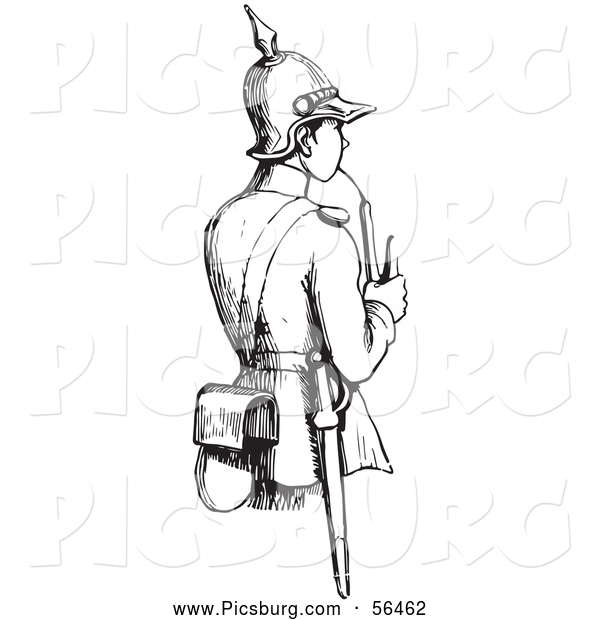 Clip Art of a Black and White Soldier Smoking a Pipe