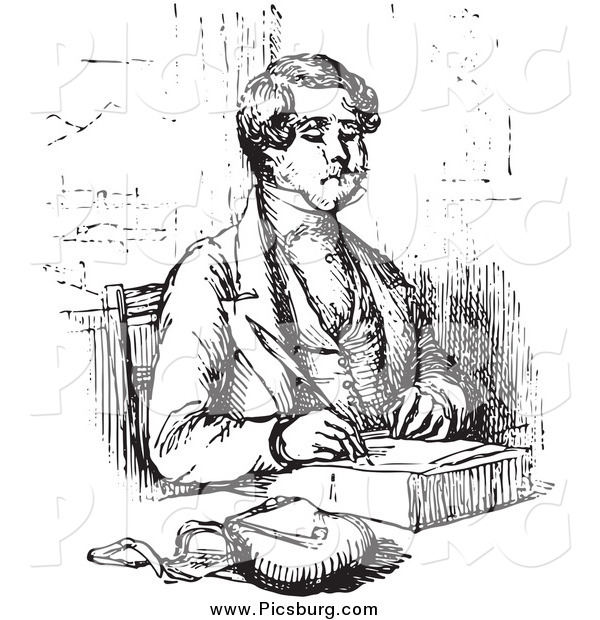 Clip Art of a Black and White Vintage Man Writing